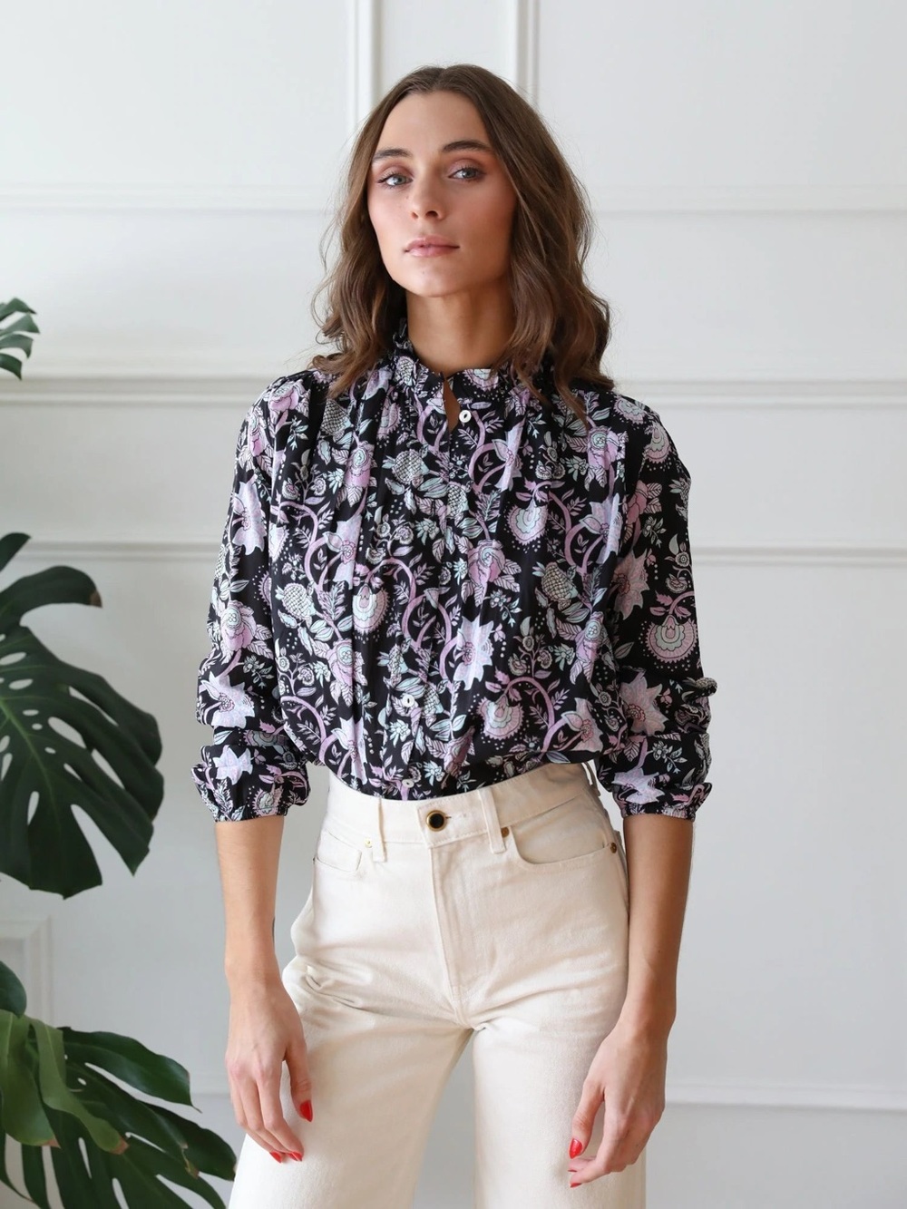 MILLE Francesca Top Tropical Night Floral Blouse Size S